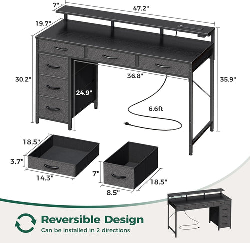 47 Inch RGB Gaming Desk For Home Office And Gaming Setup